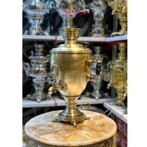 سماور زغالی 6 لیتری مدل جام ساده، دسته کاپ، طرح شوروی، جنس برنجی