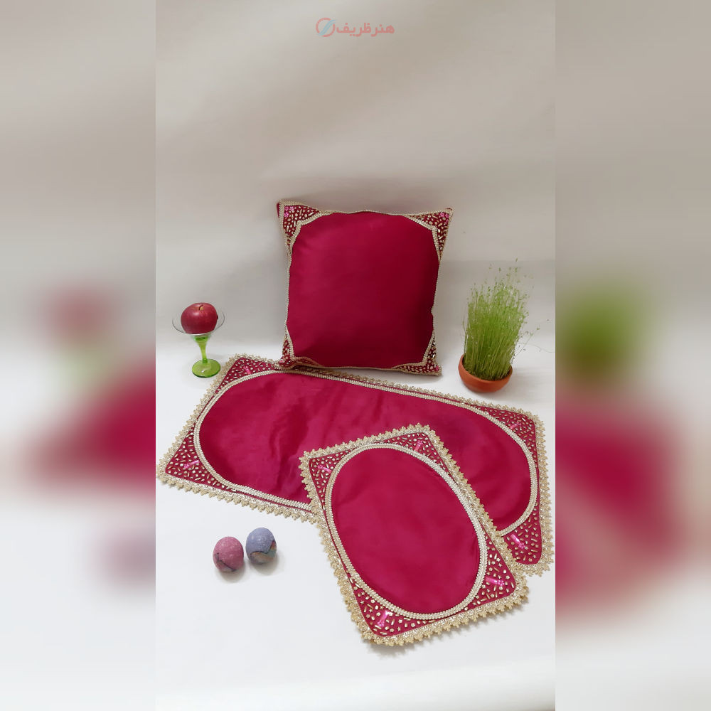 ست سه تکه رومیزی سنگ دوزی  B-13 با پارچه مخمل