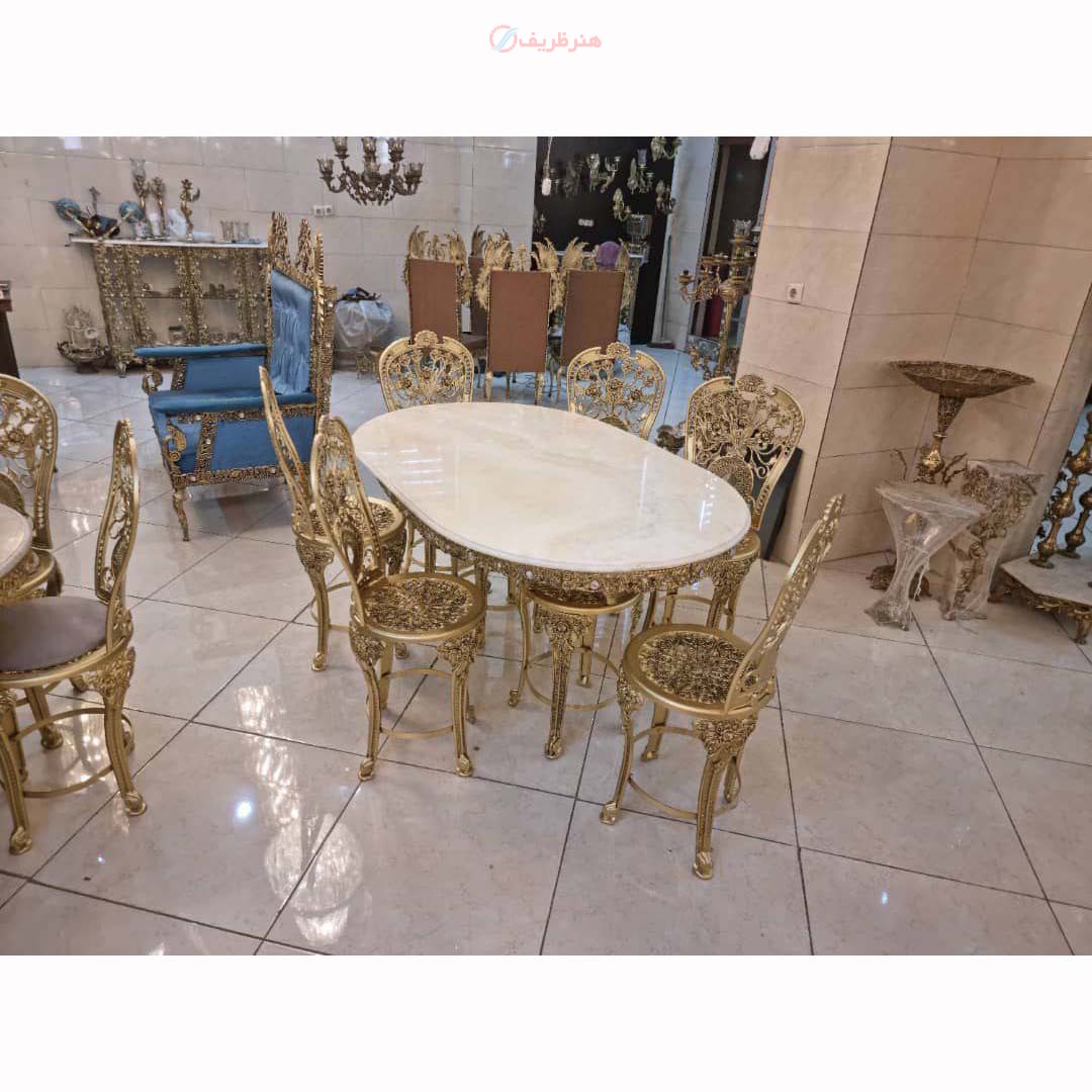 میز نهارخوری ۶ نفره روکش برنز با رنگ ثابت، کیفیت اعلاء و ضخامت بالا، محصول اصفهان - هنرظریف