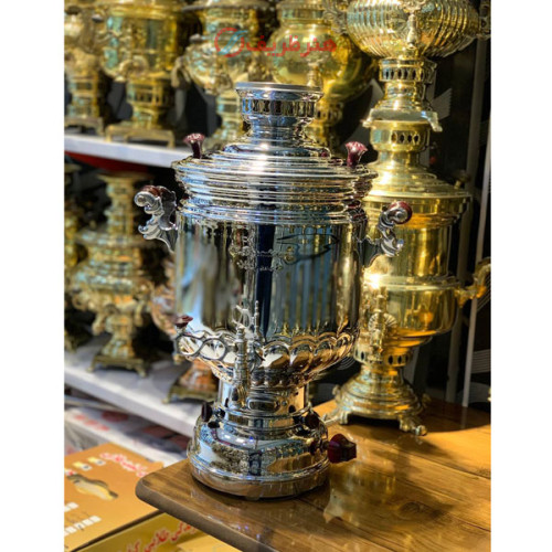 سماور گازی 12 لیتری مدل استوانه ای اکبربرادران، ورق سوپر سنگین، دسته ریخته طرح جدید_هنرظریف