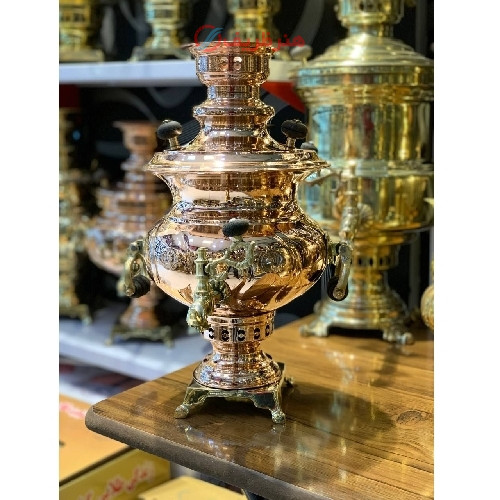 سماور زغالی 4 لیتری مدل نگین، لبه ورق جنس ترکیبی مسی و برنجی_هنرظریف
