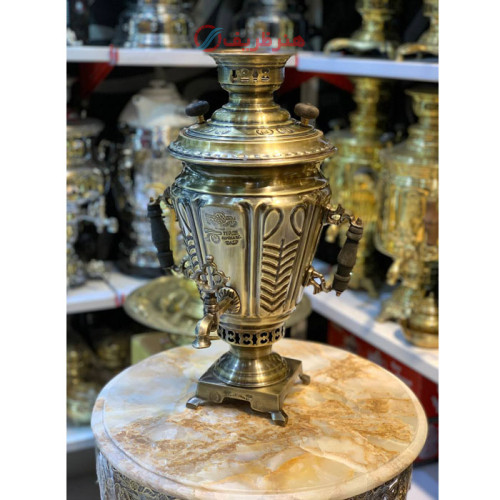 سماور زغالی 6 لیتری مدل کاپ دار، کاملا برنجی، آنتیک شده سفارشی_ هنرظریف