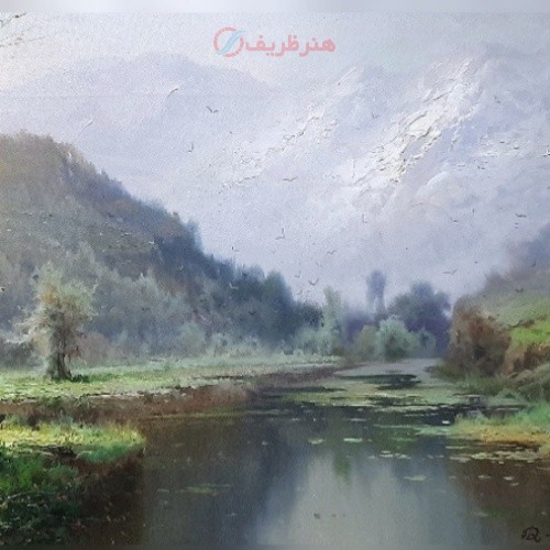 تابلو نقاشی یکروز کوهستانی زیبا با تکنیک رنگ روغن
