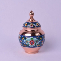 خرید، قیمت و مشخصات قندان سیبی کوچک مس و پرداز نقاشی زیبا و کیفیت عالی | هنرظریف