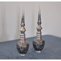 خرید، قیمت و مشخصات تنگ شاخدار قلمزنی برنجی اعلاء با روکش نقره کوره ای سیاه قلم، زیر قیمت | هنرظریف