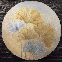 خرید، قیمت و مشخصات تابلو گرد گل ژینکو با رنگ های طلایی و نقره ای متالیک، درخشان و ضد آب | هنرظریف
