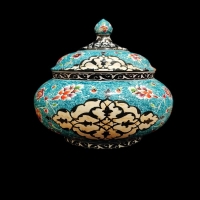 خرید، قیمت و مشخصات قندان مسی میناکاری (نقاشی دست) سنگین وزن کیفیت عالی | هنرظریف