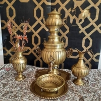 خرید، قیمت و مشخصات سرویس پنج تکه سماور زغالی 5 لیتری دسه ماهی، زیر قیمت بازار | هنرظریف