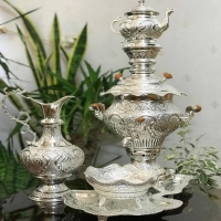 سرویس سماور برنجی 5 لیتری آبکاری نقره