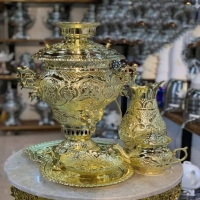 خرید و قیمت سرویس سماور زغالی برنجی 8 لیتری لبه دار، زیر قیمت بازار - هنرظریف