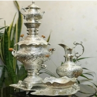 سرویس سماور برنجی با روکش نقره 5 لیتری
