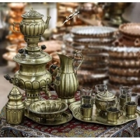 سرویس سماور ٢.٥ لیتری برنجی زغالی لبه دار