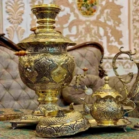 سرویس سماور قلمزنی زغالی برنجی 8 لیتری برقی
