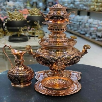 سرویس کامل سماور برنجی 8 لیتری زغالی و گازی