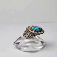 خرید انگشتر مجلسی مردانه دست ساز فیروزه شجری نیشابوری با رکاب نقره دست ساز سایز 63 - هنرظریف