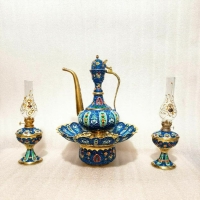 خرید، قیمت و مشخصات آفتابه لگن برنجی میناکاری رنگ ثابت با طرح های متنوع - هنرظریف