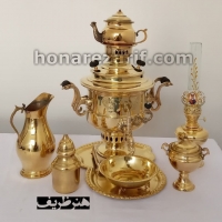خرید و قیمت سرویس سماور برنجی 6 لیتری زغالی مدل قابلمه ای دو رنگ طلایی و آنتیک - هنرظریف