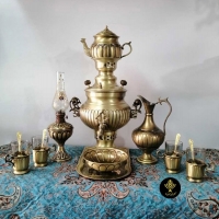 خرید، قیمت و مشخصات سماور زغالی برنجی آنتیک نانو ست 14 تکه | هنرظریف