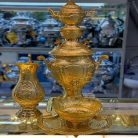 خرید، قیمت و مشخصات سماور برنجی 6 لیتری برقی با روکش آب طلای 24 عیار به قیمت تولیدی | هنرظریف