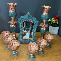 خرید، قیمت و مشخصات سرویس آینه شمعدان و هفت فیروزه کوبی با فیروزه اصل نیشابور به قیمت تولیدی | هنرظریف