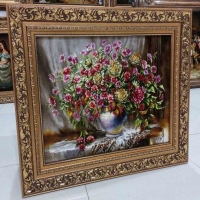 خرید، قیمت و مشخصات تابلو فرش دستبافت تبریز با طرح گل عرضی، دارای رج 50 و چله ابریشم، بسیار با کیفیت و زیبا | هنرظریف