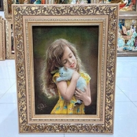 خرید، قیمت و مشخصات تابلو فرش دستبافت تبریز طرح دختر و گربه، مارکدار، چله ابریشم، با رنگبندی خاص و طبیعی با کیفیت | هنرظریف