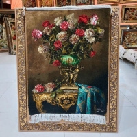 خرید، قیمت و مشخصات تابلو فرش دستبافت تبریز طرح گل طولی، مناسب خاص پسندان، چله ابریشم، استفاده شده از رنگ طبیعی | هنرظریف