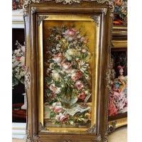 خرید تابلو فرش دستبافت، تابلو فرش دستبافت، گل ستونی چله ابریشم پر از ابریشم 50رج، زیر قیمت بازار | هنرظریف