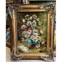 خرید تابلو فرش دستبافت، تابلو فرش دستبافت، گل و گلدان چله ابریشم پر از ابریشم 50 رج، زیر قیمت بازار | هنرظریف