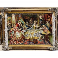 خرید تابلو فرش دستبافت، تابلو فرش دستبافت، مهمانی چله ابریشم پر از ابریشم 50رج، زیر قیمت بازار | هنرظریف