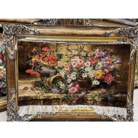 خرید تابلو فرش دستبافت، تابلو فرش دستبافت گل و گلدان چله ابریشم چر از ابریشم 50رج، زیر قیمت بازار | هنرظریف