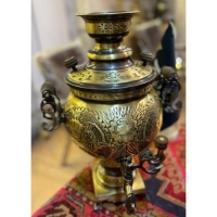 خرید آنلاین، سماور زغالی 6 لیتری توپی دسته توری طرح قلم پایه مربع بزرگ، رنگ ثابت، ورق ضخیم | هنرظریف