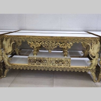 خرید قیمت و مشخصات میز تلویزیون طرح طاووس تاجدار، کشو وسط، آبکاری برنز رنگ ثابت با کیفیت عالی محصول اصفهان | هنرظریف