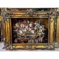 خرید تابلو فرش دستبافت، تابلو فرش دستبافت، گل و گلدان چله ابریشم پر از ابریشم 50 رج، زیر قیمت بازار | هنرظریف