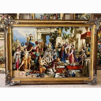 خرید تابلو فرش دستبافت، تابلو فرش دستبافت ملکه صبا، چله ابریشم پر از ابریشم، 50 رج، زیر قیمت بازار | هنرظریف