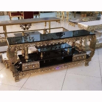 خرید، قیمت و مشخصات میزتلوزیون طرح طاووس دو کشو با طراحی جدید و رویه شیشه ای با رنگ ثابت و ماندگار | هنر ظریف