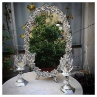 خرید آنلاین، سرویس آینه شمعدان روکش نقره با نقش نگار زیبا و ماندگار، به قیمت تولیدی | هنرظریف