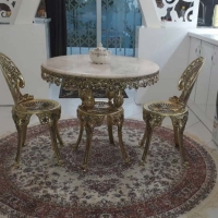 خرید، قیمت و مشخصات میز ناهارخوری 2 نفره قطر 80، جنس آلیاژ آلومنیوم با آبکاری برنز، زیر قیمت بازار | هنرظریف