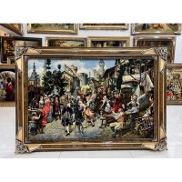 خرید، قیمت و مشخصات  تابلو فرش دستبافت، تابلو فرش دستبافت دهکده، چله ابریشم، 50 رج، با رنگ طبیعی، زیر قیمت بازار | هنرظریف