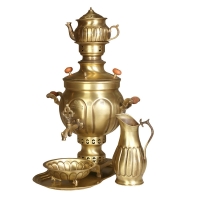 خرید، قیمت و مشخصات سرویس سماور زغالی 5 پارچه برنجی مدل آینه ای ظرفیت 6 لیتر زیر قیمت بازار با کیفیت عالی - هنرظریف