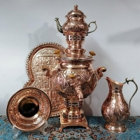 خرید، قیمت و مشخصات سرویس سماور زغالی مسی 5 پارچه ظرفیت ۴ لیتر زیر قیمت بازار ، کیفیت عالی - هنرظریف