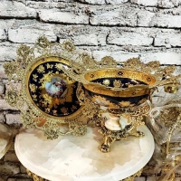 خرید، قیمت و مشخصات کاسه بشقاب سرمه ای گل رز پایه سنگی، زیر قیمت بازار، رنگ ثابت - هنرظریف