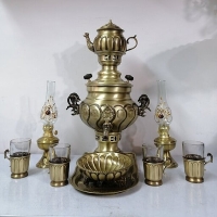 خرید، قیمت و محصولات سرویس سماور زغالی برنجی 1۰ پارچه ظرفیت 3/5 لیتر، زیر قیمت بازار، کیفیت عالی - هنرظریف