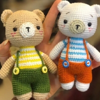 خرید، قیمت و مشخصات عروسک دستبافت کاموایی خرگوش لیمویی و هلویی ، بچه خرس با رنگ ثابت | هنرظریف