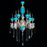 خرید، قیمت و مشخصات لوستر سرامیک کریستال مدل جدید، کار شده با سرامیک به رنگ فیروزه ای چشم نواز - هنرظریف
