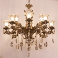 خرید، قیمت و مشخصات لوستر طرح گل کار شده با کریستال های آویزی و نوردهی عالی - هنرظریف