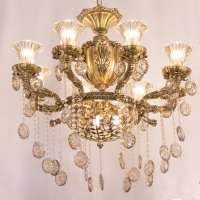 خرید، قیمت و مشخصات لوستر سقفی 8 شاخه بدنه آلیاژ درجه یک و تزیین شده با کریستال های آویزی بسیار زیبا - هنرظریف