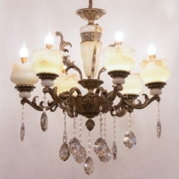 خرید، قیمت و مشخصات لوستر 6 شاخه با سر شاخه های شیشه ای و بدنه آلیاژ مقاوم - هنرظریف