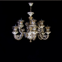 خرید، قیمت و مشخصات لوستر طرح پارادایس 6 شاخه هر شاخه 2 شعله رنگ کرم و بدنه برنزی - هنرظریف