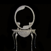 خرید، قیمت و مشخصات آینه کنسول ملیله بیضی طرح ماهرخ بدنه برنزی با آبکاری نقره - هنرظریف